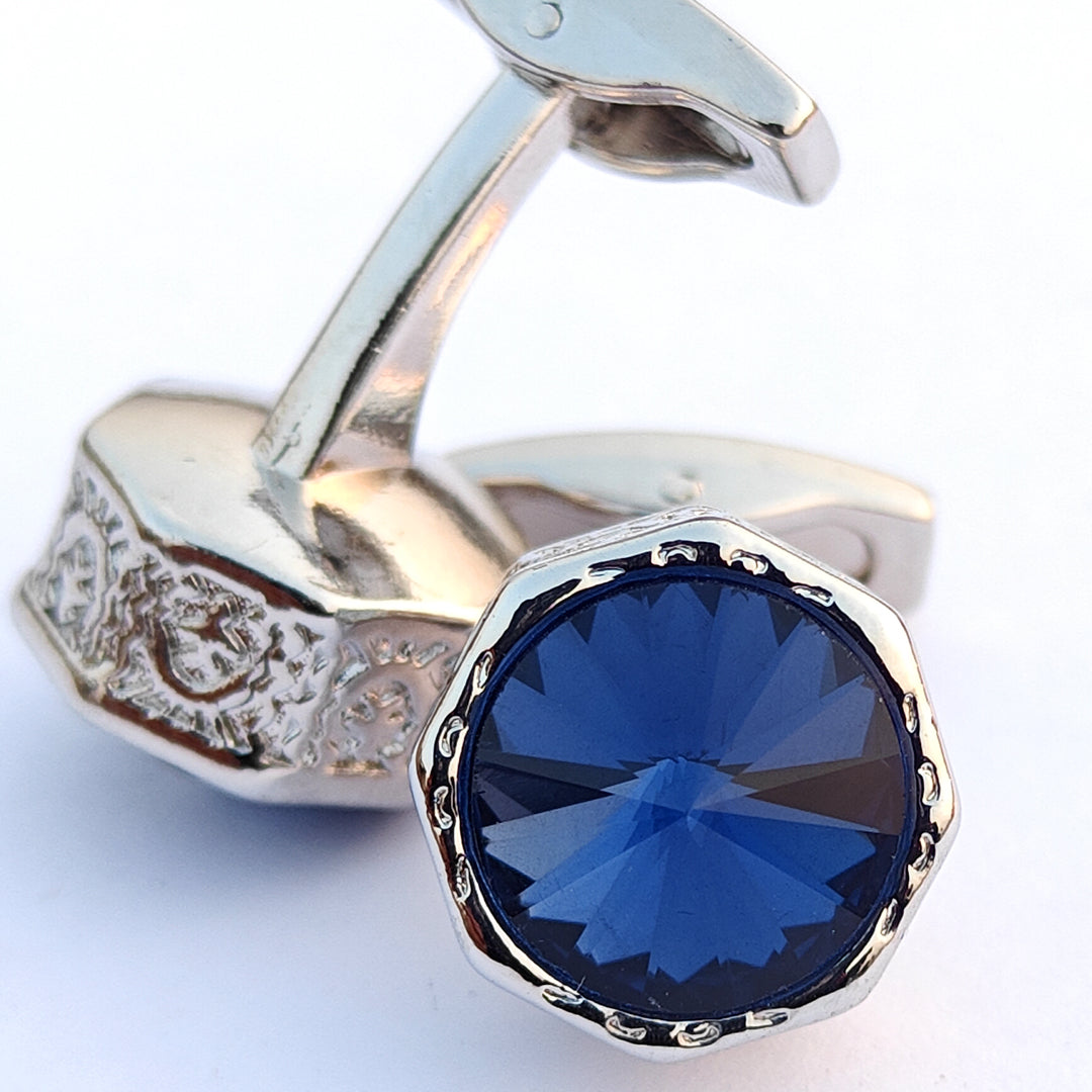 Zircon Blue Stone with Silver Base cufflink for Men 00017