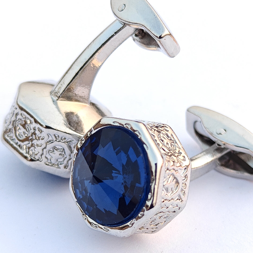 Zircon Blue Stone with Silver Base cufflink for Men 00017